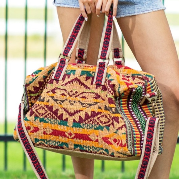 SOLD OUT Colorful Multicolor Karma Handmade Ethnic Western Motif Artisan Duffle - Picture 3 of 9